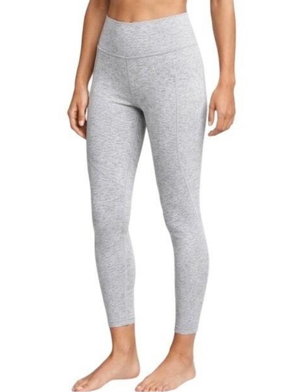 Outdoor Voices Textured Leggings in a heathered grey color scheme.